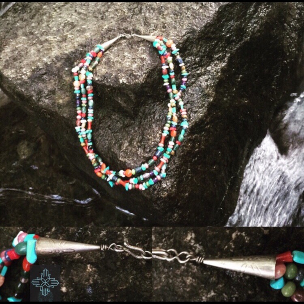 Vintage Multi Gemstone Native Beaded Necklace - image 1